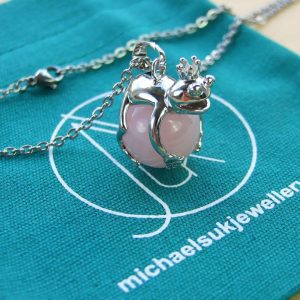 Rose Quartz Necklace Frog Pendant Natural Gemstone With Pouch Michael's UK Jewellery
