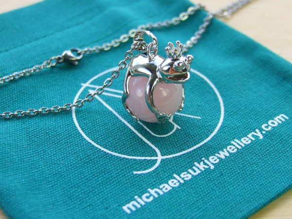 Rose Quartz Necklace Frog Pendant Natural Gemstone With Pouch Michael's UK Jewellery