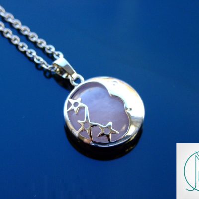 Rose Quartz Necklace Moon Shape Pendant Natural Gemstone With Pouch Michael's UK Jewellery