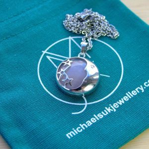 Rose Quartz Necklace Moon Shape Pendant Natural Gemstone With Pouch Michael's UK Jewellery