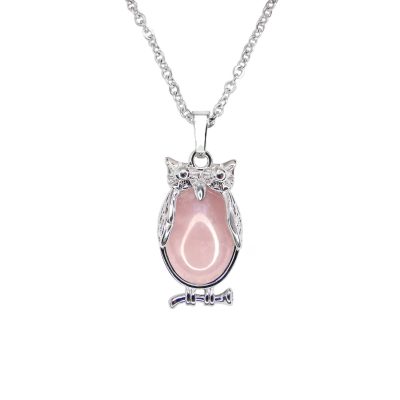 Rose Quartz Necklace Owl Pendant Natural Gemstone With Pouch Michael's UK Jewellery
