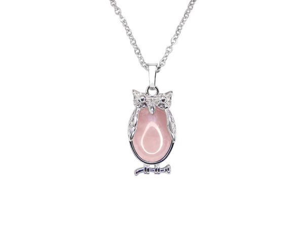 Rose Quartz Necklace Owl Pendant Natural Gemstone With Pouch Michael's UK Jewellery