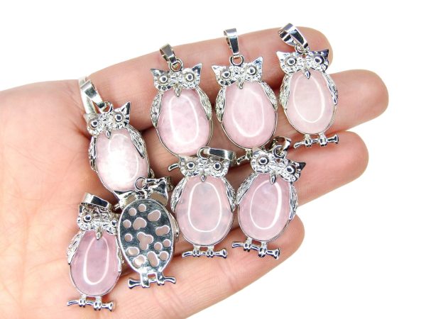 Rose Quartz Necklace Owl Pendant Natural Gemstone With Pouch Michael's UK Jewellery