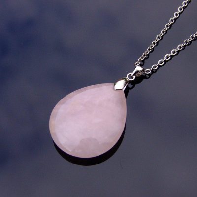 Gemstone Necklace Rose Quartz Tear Pendant Natural beads mouse