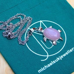 Rose Quartz Necklace Turtle Pendant Natural Gemstone With Pouch Michael's UK Jewellery