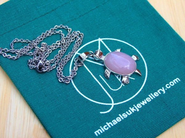 Rose Quartz Necklace Turtle Pendant Natural Gemstone With Pouch Michael's UK Jewellery