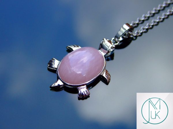 Rose Quartz Necklace Turtle Pendant Natural Gemstone With Pouch Michael's UK Jewellery