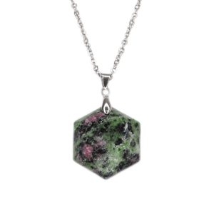 Gemstone Necklace Ruby Zoisite Hexagon Pendant Natural beads mouse