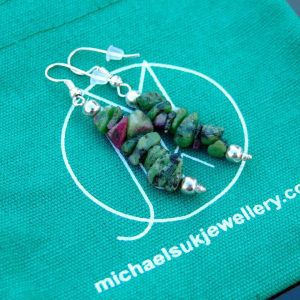 Ruby Zoisite Natural Gemstone Chip Drop Earrings Michael's UK Jewellery