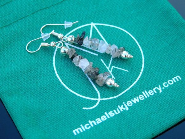 Rutilated Quartz Natural Gemstone Chip Drop Earrings Michael's UK Jewellery