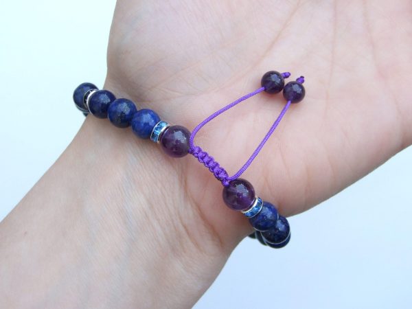 Sagittarius Amethyst Dumortierite Lapis Birthstone Bracelet 6-9'' Macrame Michael's UK Jewellery