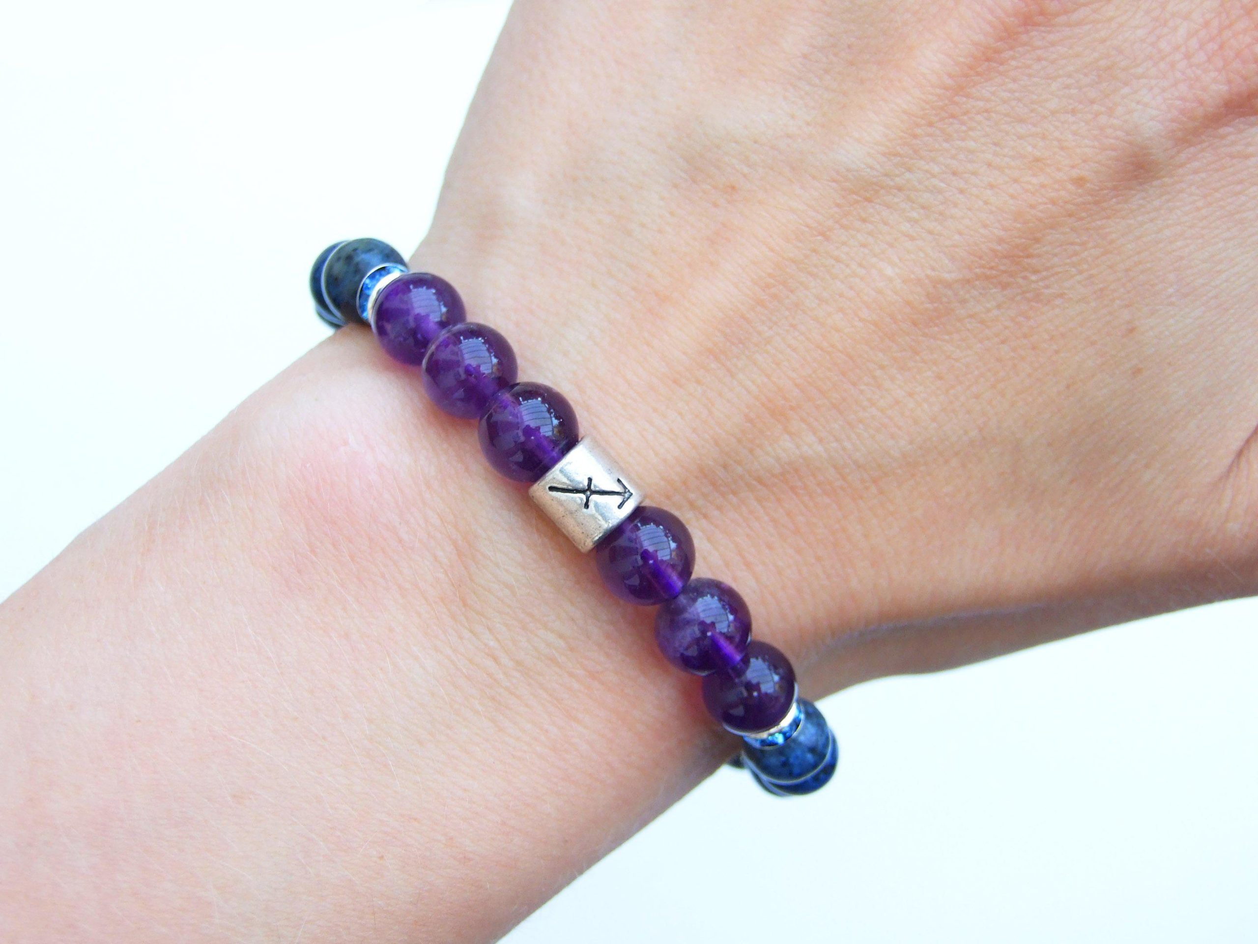 Sagittarius Amethyst Dumortierite Lapis Birthstone Bracelet 6-9'' Macrame Michael's UK Jewellery