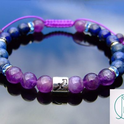 Sagittarius Amethyst Dumortierite Lapis Birthstone Bracelet 6-9'' Macrame Michael's UK Jewellery