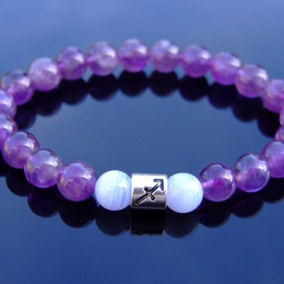 Sagittarius Amethyst Lace Agate Birthstone Bracelet 6-9'' Elasticated Michael's UK Jewellery