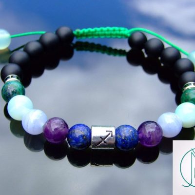 Sagittarius Lapis Amethyst Blue Lace Agate Birthstone Bracelet 6-9'' Macrame Michael's UK Jewellery