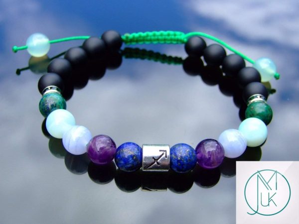 Sagittarius Lapis Amethyst Blue Lace Agate Birthstone Bracelet 6-9'' Macrame Michael's UK Jewellery