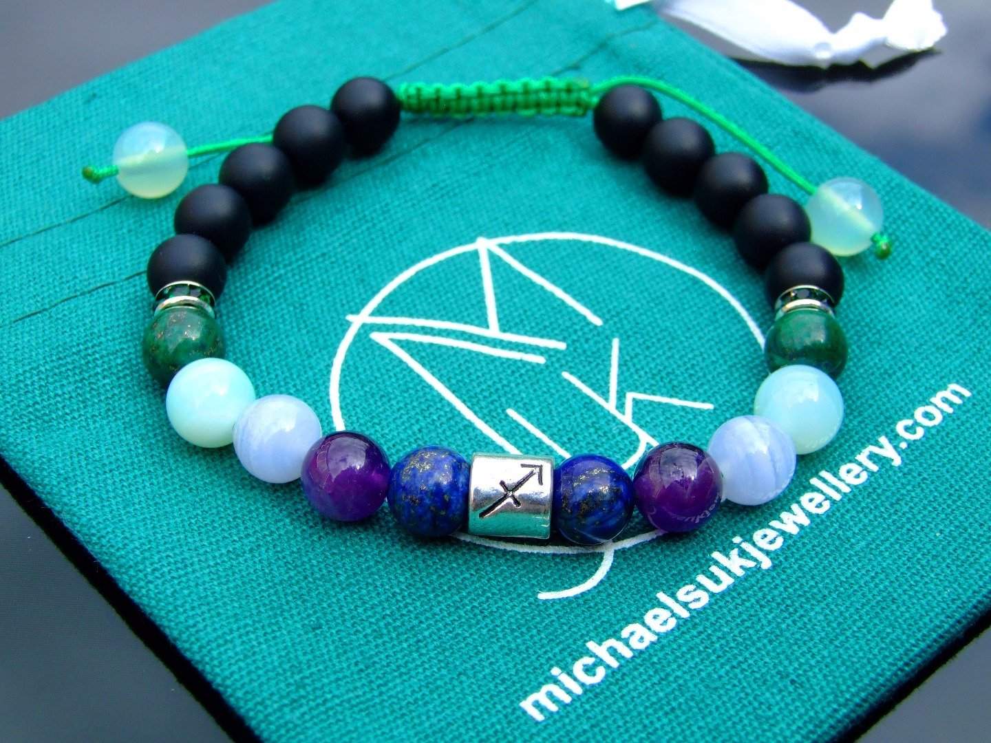 Sagittarius Lapis Amethyst Blue Lace Agate Birthstone Bracelet 6-9'' Macrame Michael's UK Jewellery
