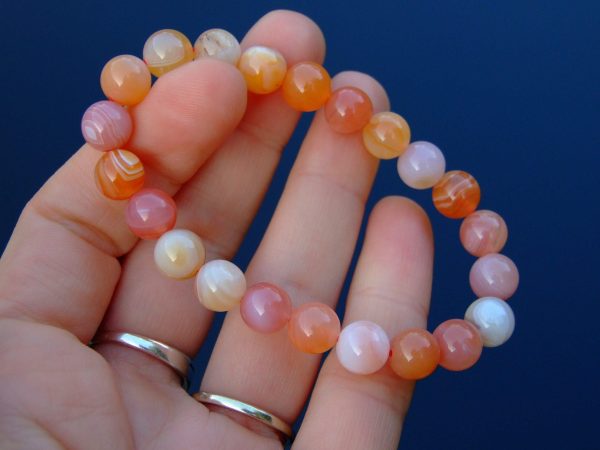Sardonyx Agate Natural Gemstone Bracelet 6-9'' Elasticated Michael's UK Jewellery