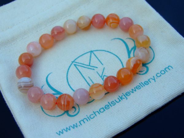 Sardonyx Agate Natural Gemstone Bracelet 6-9'' Elasticated Michael's UK Jewellery