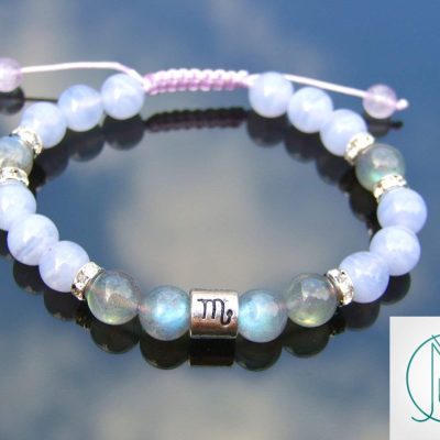 Scorpio Fire Labradorite Blue Lace Agate Birthstone Bracelet 6-9'' Macrame Michael's UK Jewellery