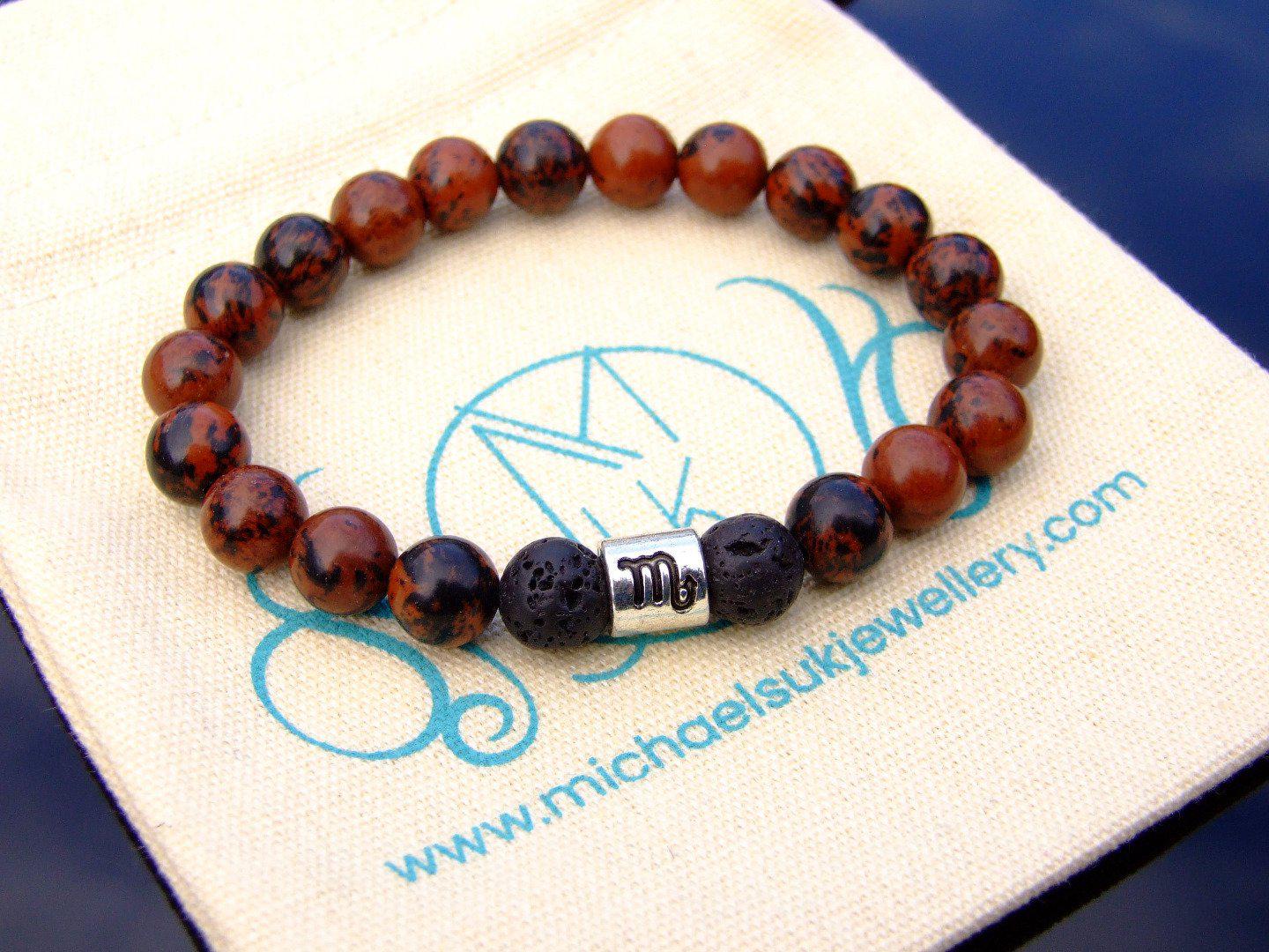 Scorpio Mahogany Obsidian Lava Birthstone Bracelet 6-9'' Elasticated Michael's UK Jewellery