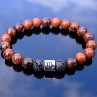 Scorpio Mahogany Obsidian Lava Birthstone Bracelet 6-9'' Elasticated Michael's UK Jewellery