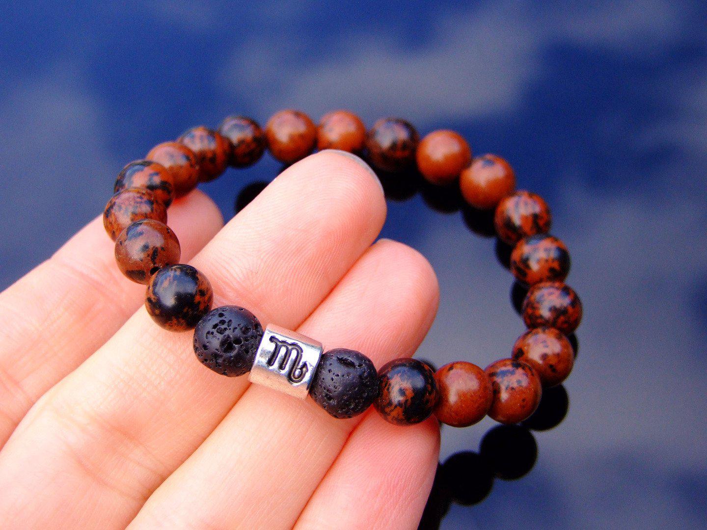 Scorpio Mahogany Obsidian Lava Birthstone Bracelet 6-9'' Elasticated Michael's UK Jewellery