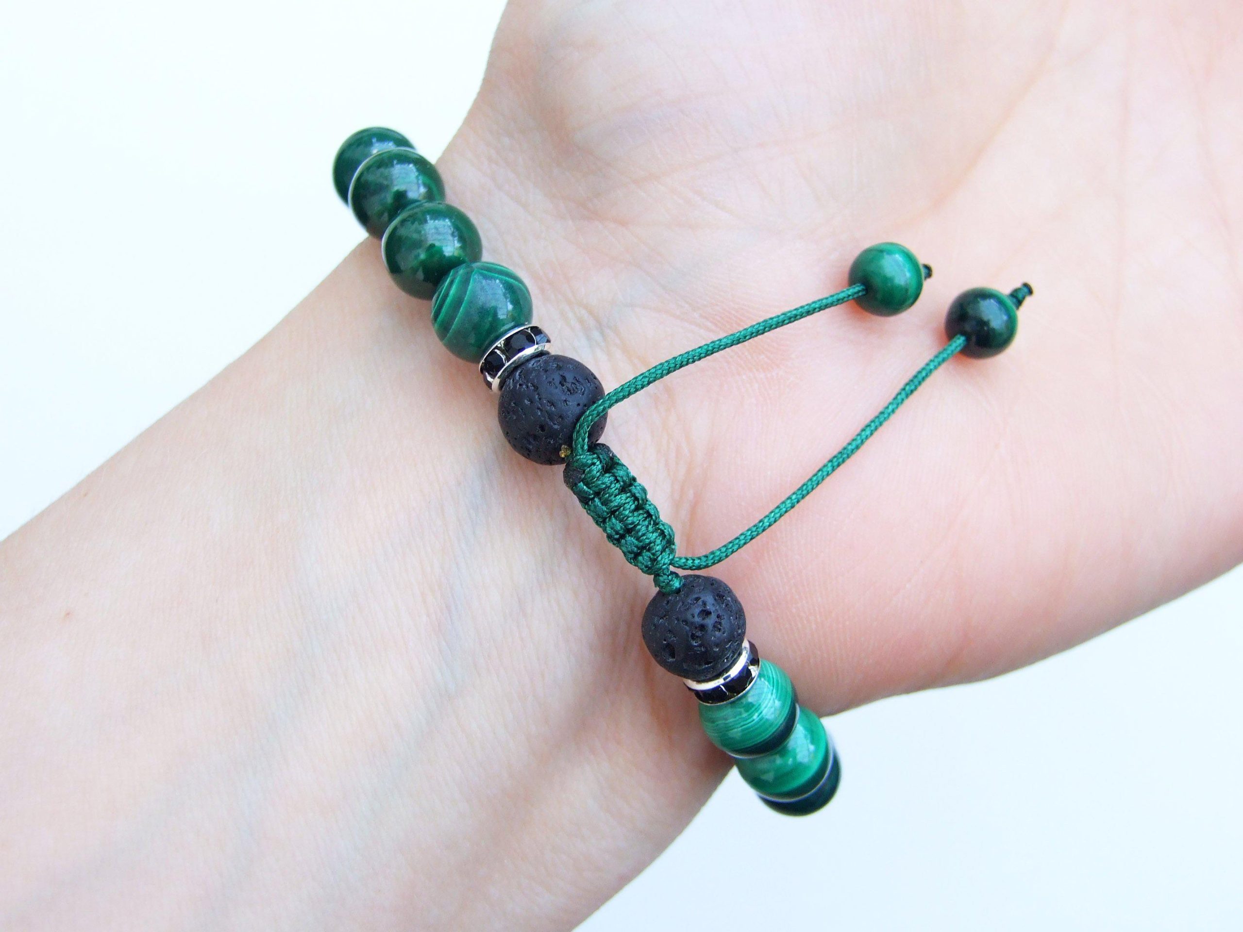 Scorpio Malachite Lava Birthstone Bracelet 6-9'' Macrame Michael's UK Jewellery