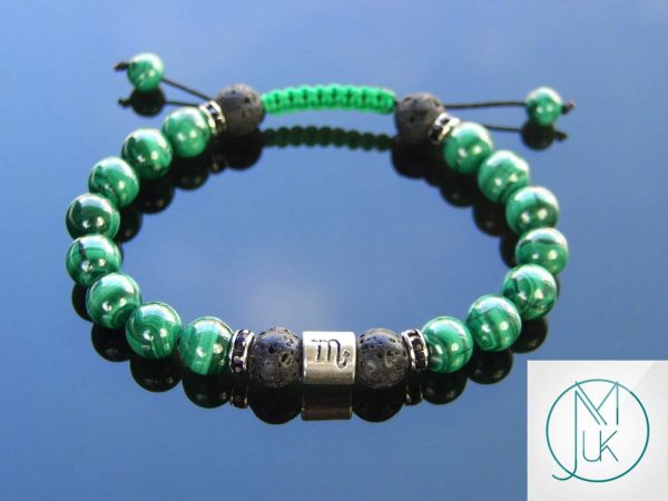 Scorpio Malachite Lava Birthstone Bracelet 6-9'' Macrame Michael's UK Jewellery