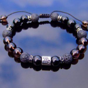 Scorpio Obsidian Smoky Quartz Lava Birthstone Bracelet 6-9'' Macrame Michael's UK Jewellery