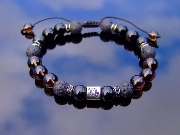 Scorpio Obsidian Smoky Quartz Lava Birthstone Bracelet 6-9'' Macrame Michael's UK Jewellery