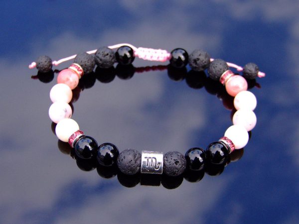 Scorpio Pink Opal Onyx Lava Birthstone Bracelet 6-9'' Macrame Michael's UK Jewellery