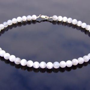 Selenite Necklace 8mm Beaded Natural Gemstone Silver 16-30inch Michael's UK Jewellery