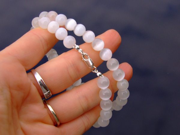 Selenite Necklace 8mm Beaded Natural Gemstone Silver 16-30inch Michael's UK Jewellery