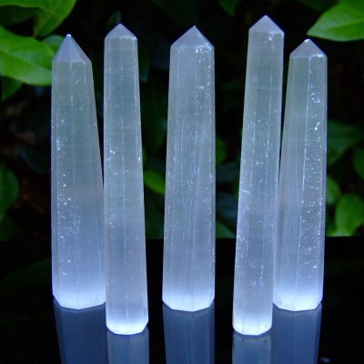 Selenite Tower Polished Natural Gemstone Crystal Obelisk beads mouse mine to mind