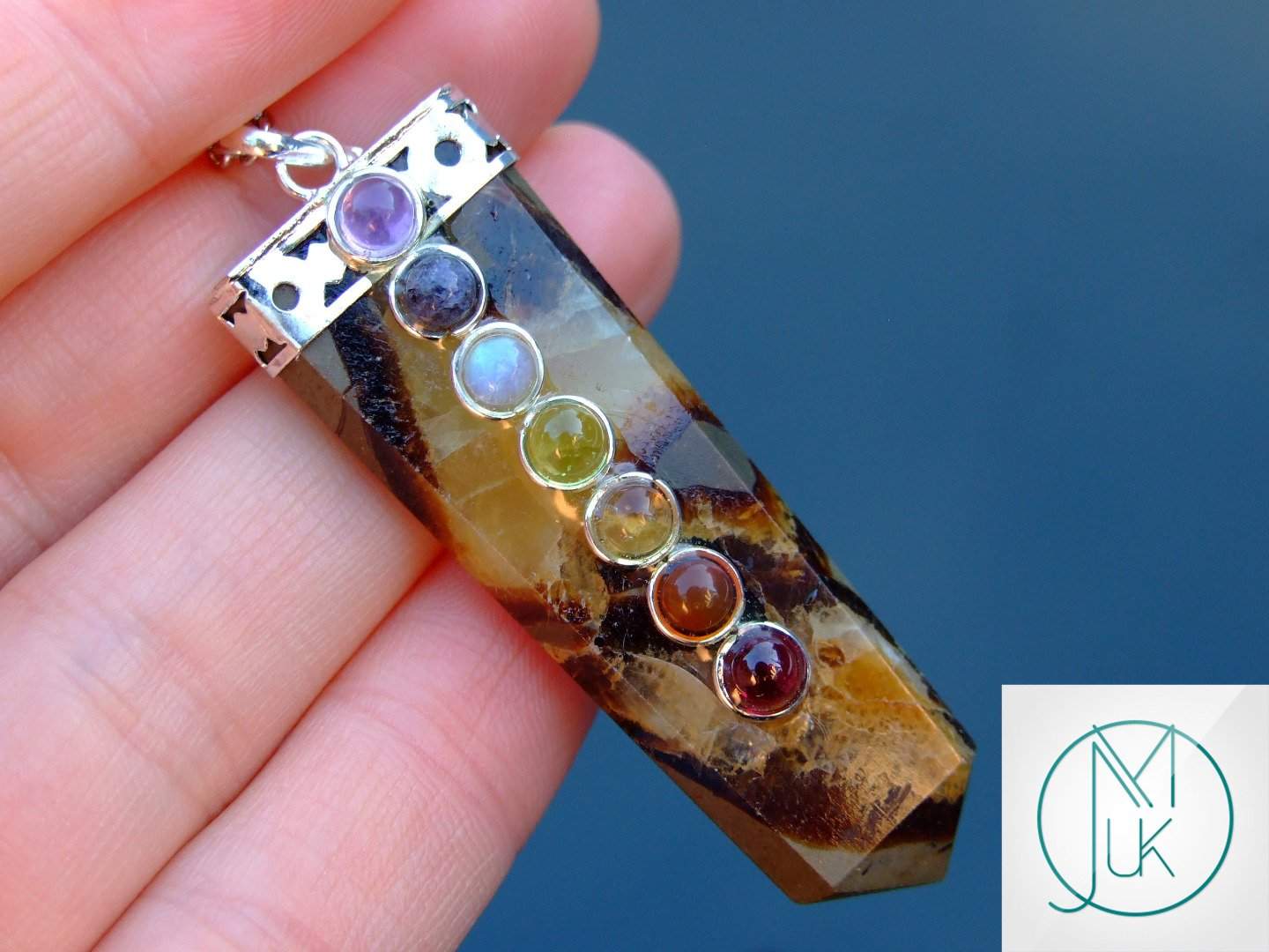 Septarian 7 Chakra Natural Gemstone Pendant Necklace 50cm Michael's UK Jewellery