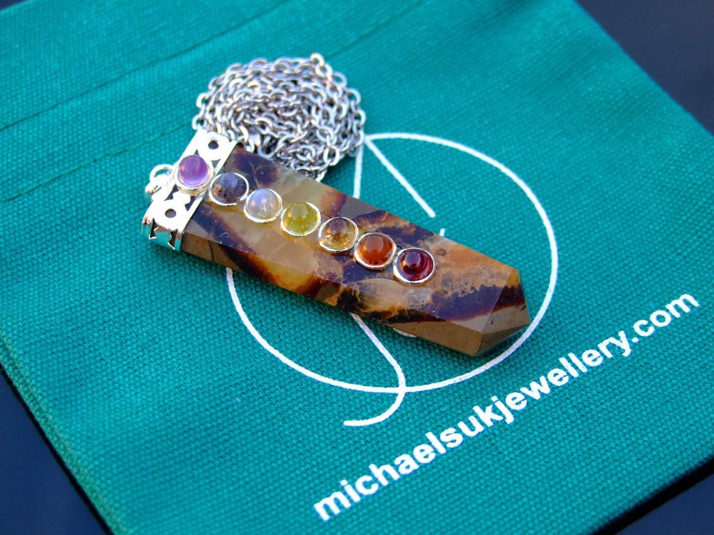 Septarian 7 Chakra Natural Gemstone Pendant Necklace 50cm Michael's UK Jewellery