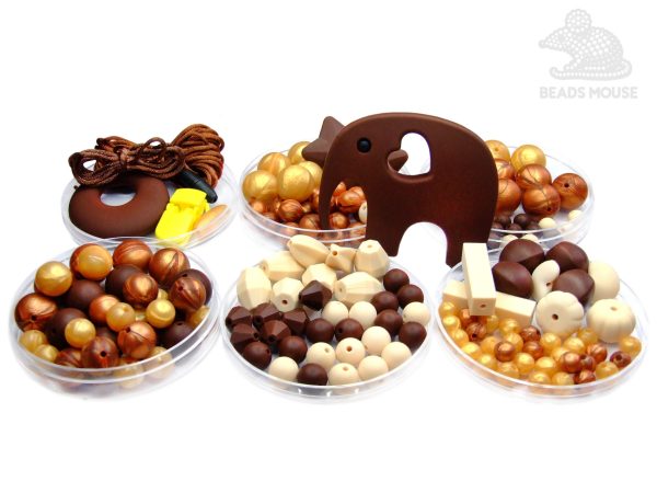 Silicone Teething Beads Set Choco. Gold Over 160 Beads 5m Cord - Image 2