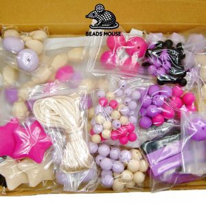 Silicone Teething Beads Set Fuchsia Purple Set Over 160 Beads mouse