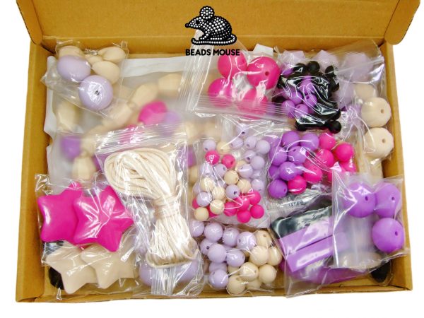 Silicone Teething Beads Set Fuchsia Purple Set Over 160 Beads mouse