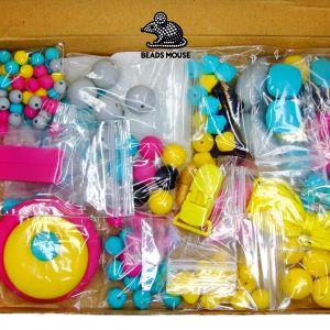 Silicone Teething Beads Set Fuchsia Turquoise Yellow Over 130 Beads 5m Cord beads mouse