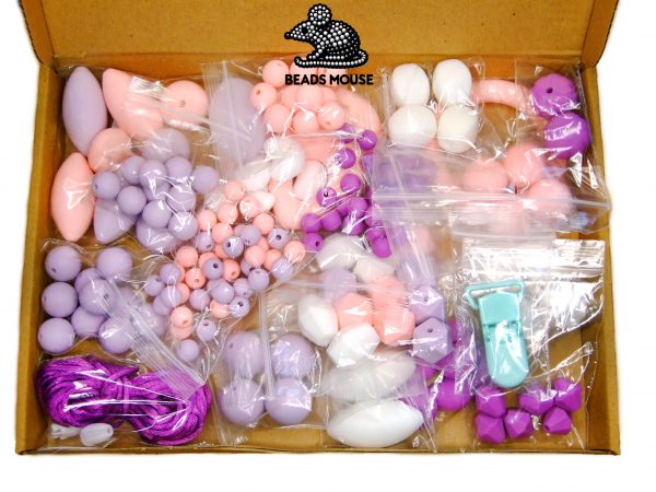 Silicone Teething Beads Set Lavender Pink Over 160 Beads 5m Cord beads mouse