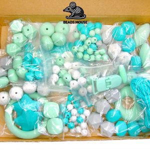 Silicone Teething Beads Set Mint Turquoise Over 140 Beads 5m Cord beads mouse