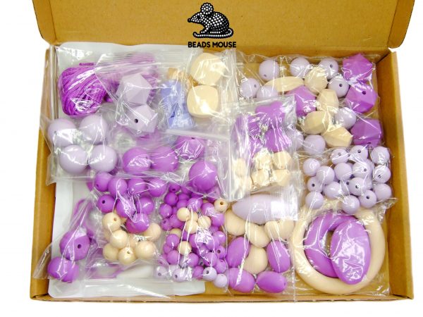 Silicone Teething Beads Set Purple Over 140 Beads 5m Cord beads mouse