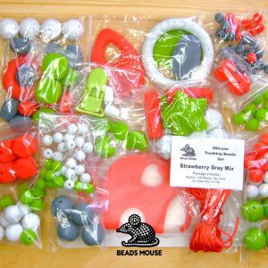 Silicone Teething Beads Set Strawberry Gray Over 140 Beads 5m Cord beads mouse