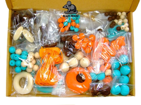 Silicone Teething Beads Set Turquoise Fall Over 150 Beads 5m Cord beads mouse