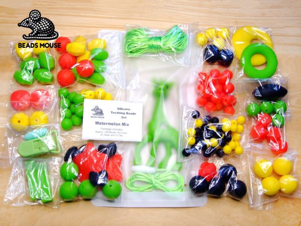 Silicone Teething Beads Set Watermelon Over 140 Beads 5m Cord - Image 2