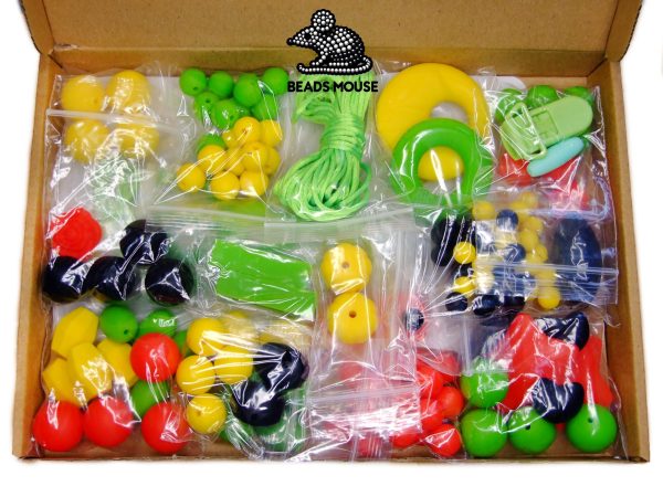 Silicone Teething Beads Set Watermelon Over 140 Beads 5m Cord beads mouse