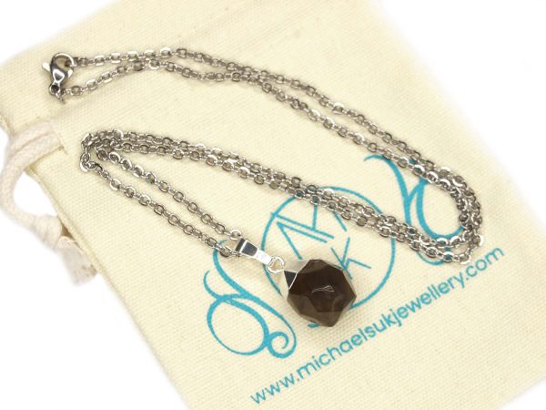 Smoky Quartz Drop Pendant Natural Gemstone Necklace Michael's UK Jewellery