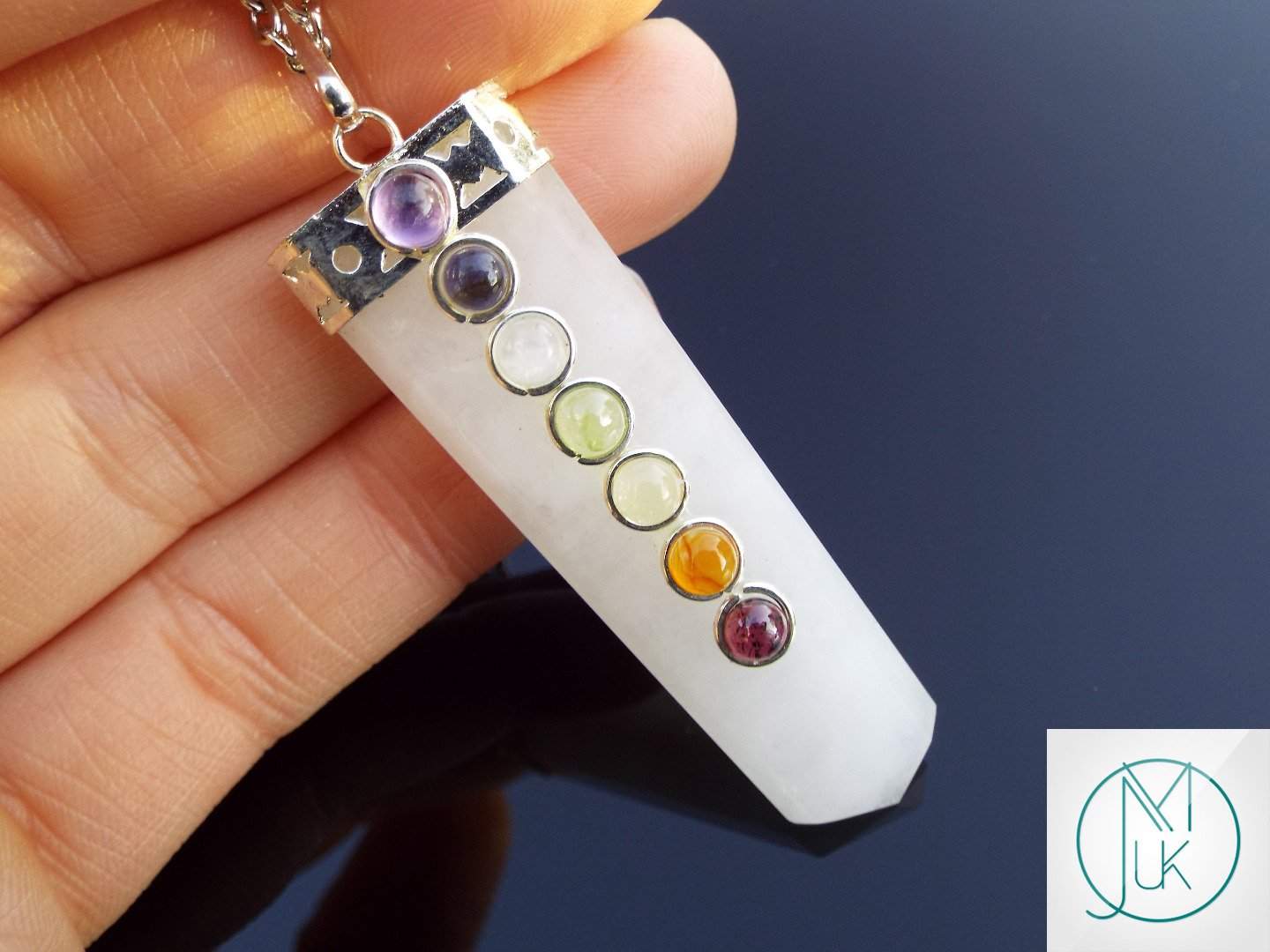 Snow Quartz 7 Chakra Natural Gemstone Pendant Necklace 50cm Michael's UK Jewellery